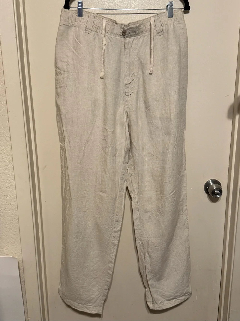 Men's Caribbean 100% Linen Casual Coastal Beach Resort EUC Pants in Light Beige